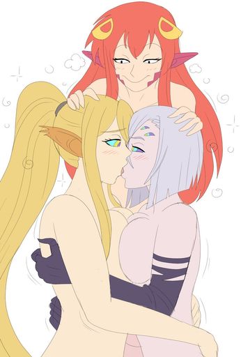 Monster Girl Hypnotic Threesome Kiss