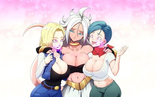 Android 21's Hypnotic Harem with 18 & Bulma